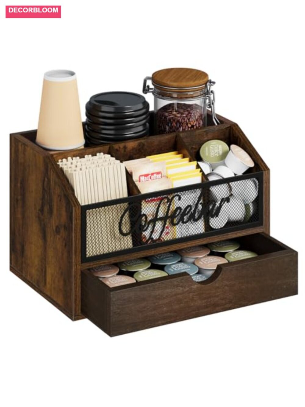 Coffee Station Organizer with Drawer Wood Countertop Coffee Bar Removable